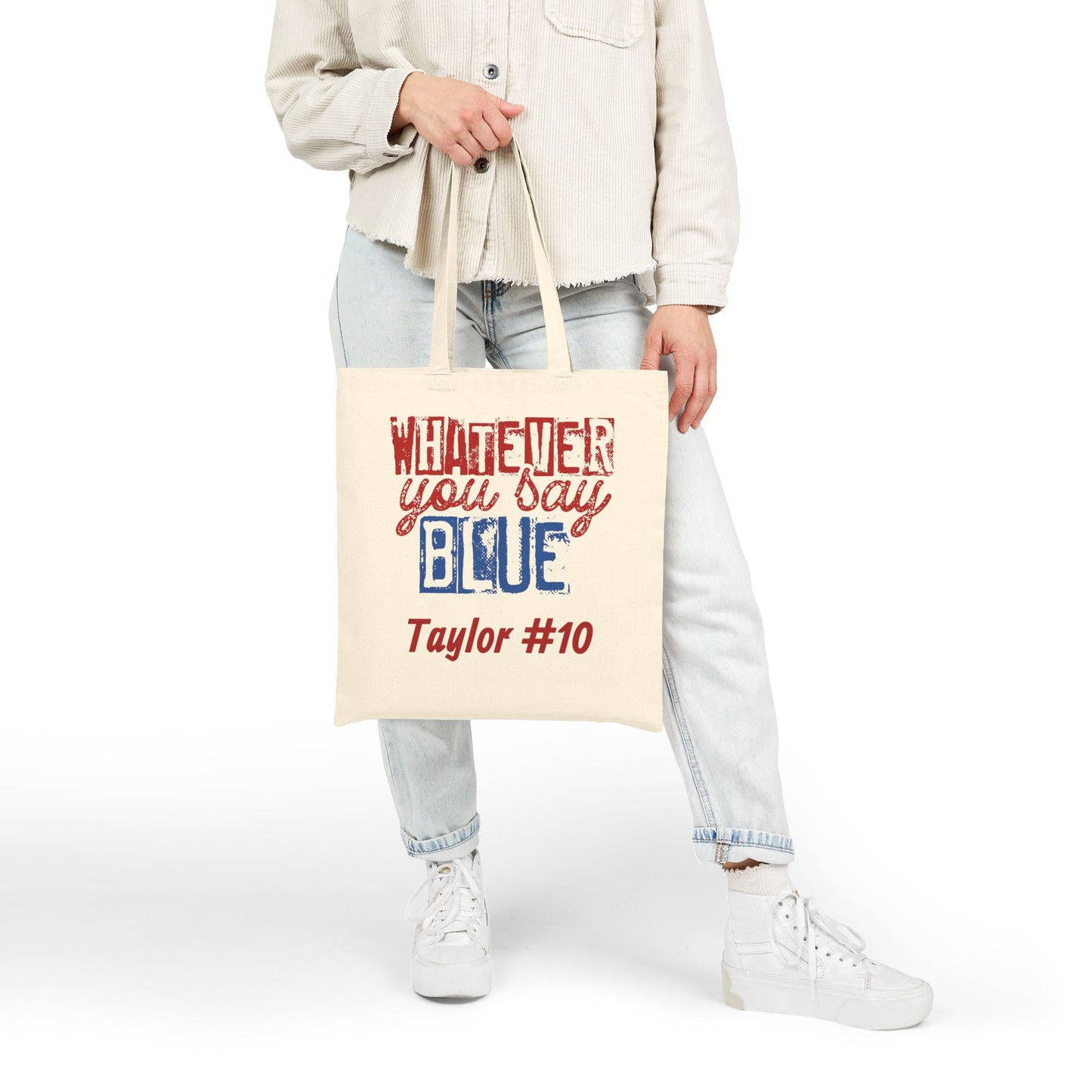 Whatever You Say Blue Personalized Cotton Canvas Tote (Custom Name & Number)