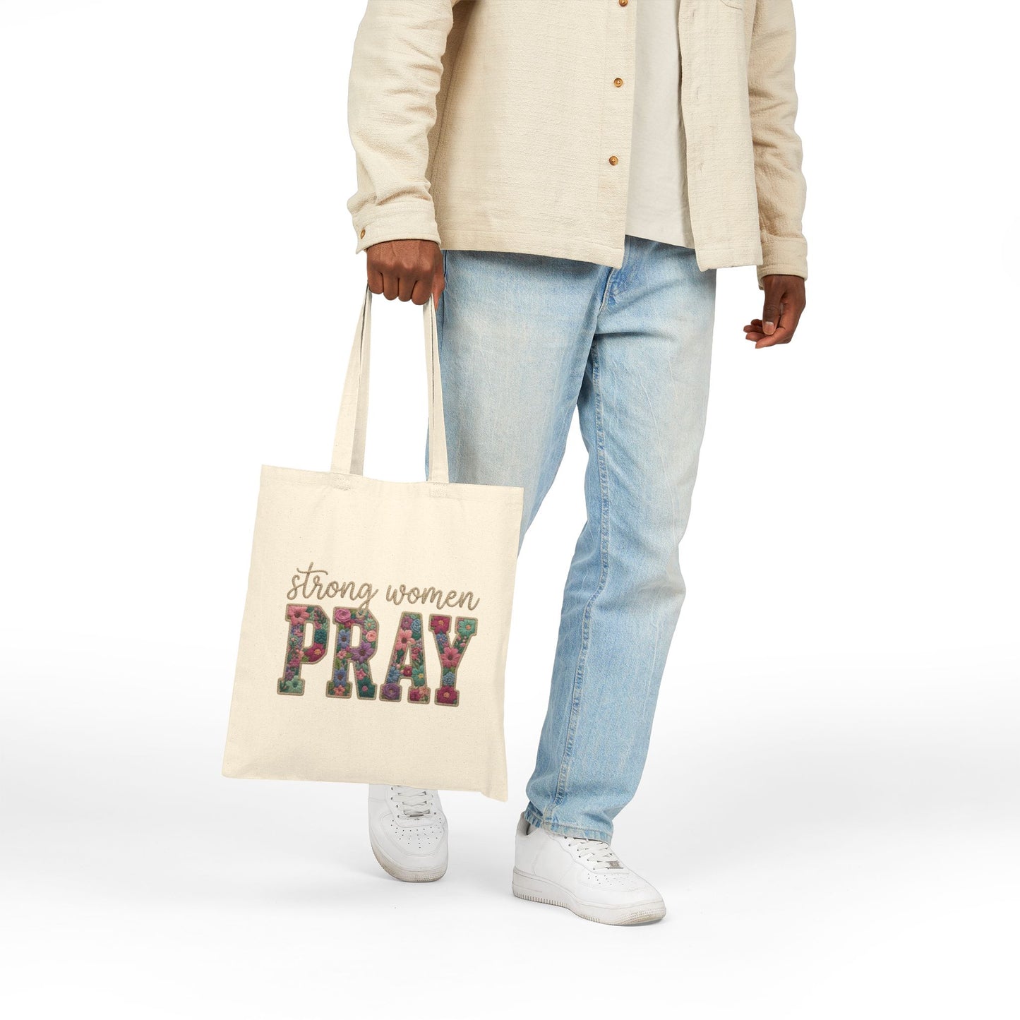 Strong Women Pray -Cotton Canvas Tote Bag