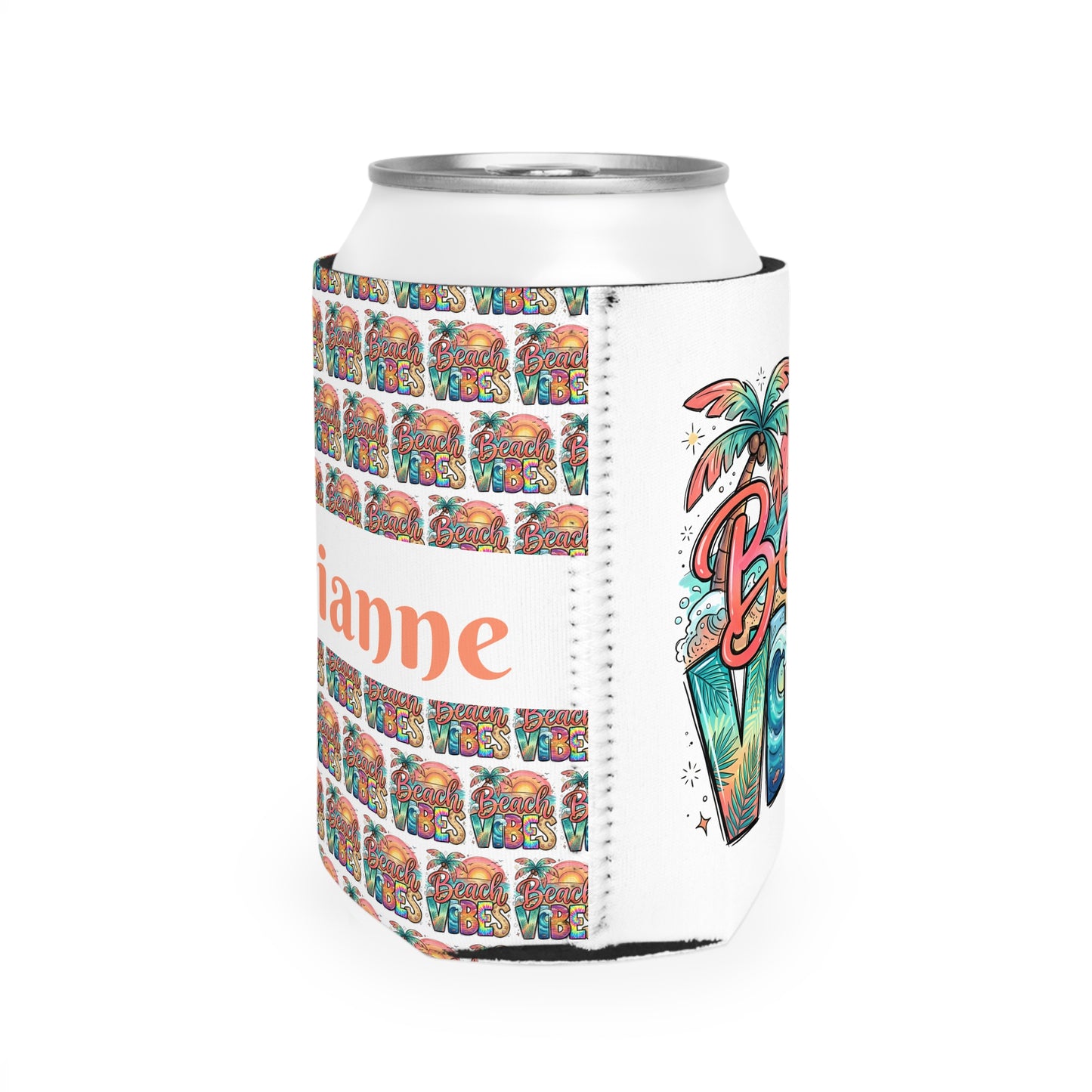 Beach Vibes Cooler Sleeve — Personalized Can Koozie for BBQs & Beach Days