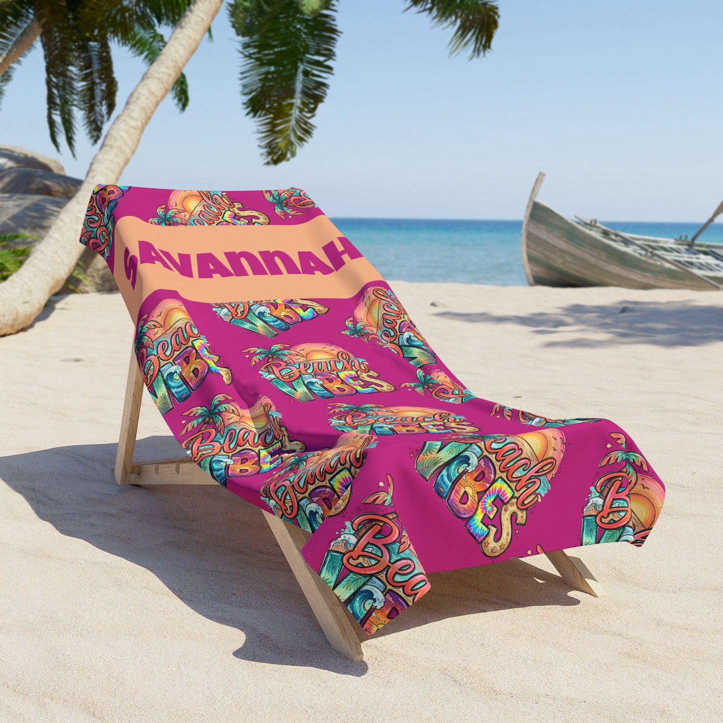 Beach Vibes Beach Towel — Personalized Name & Design