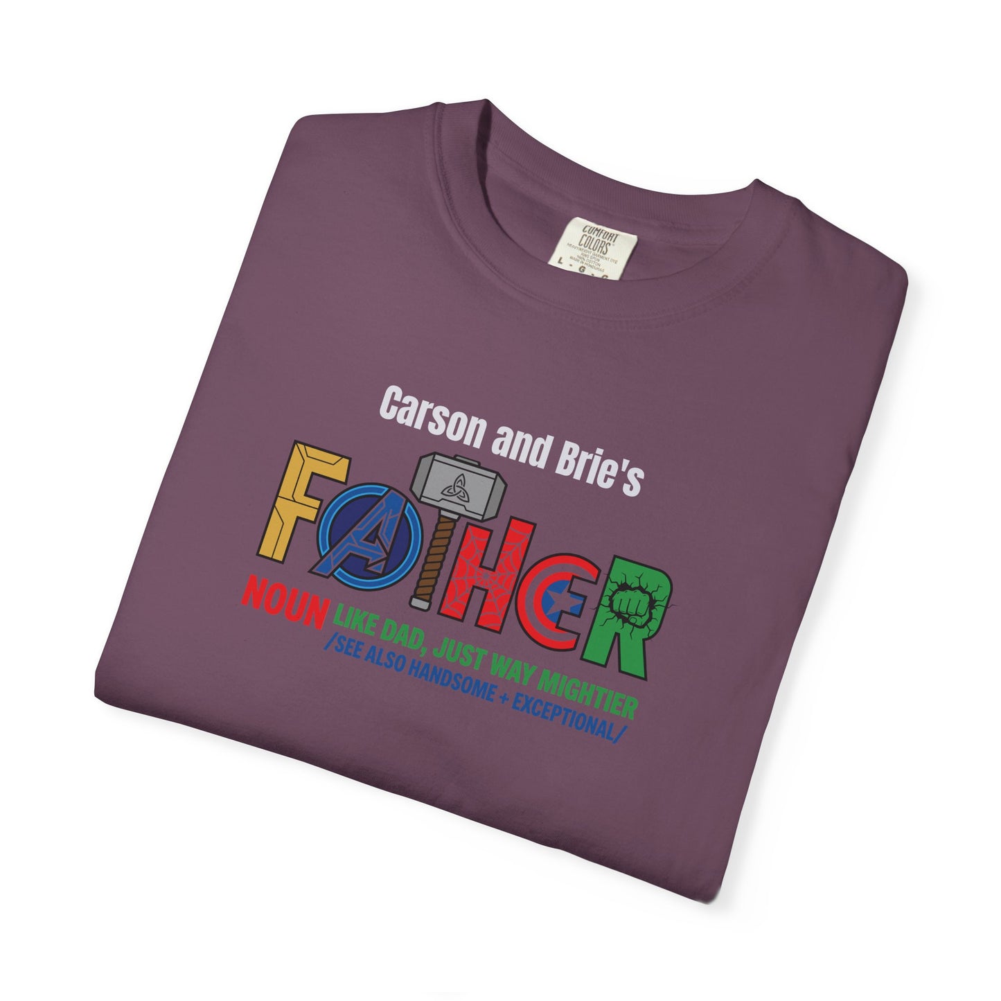 Superhero Father Custom Kid's Names— Fathers Day Tee