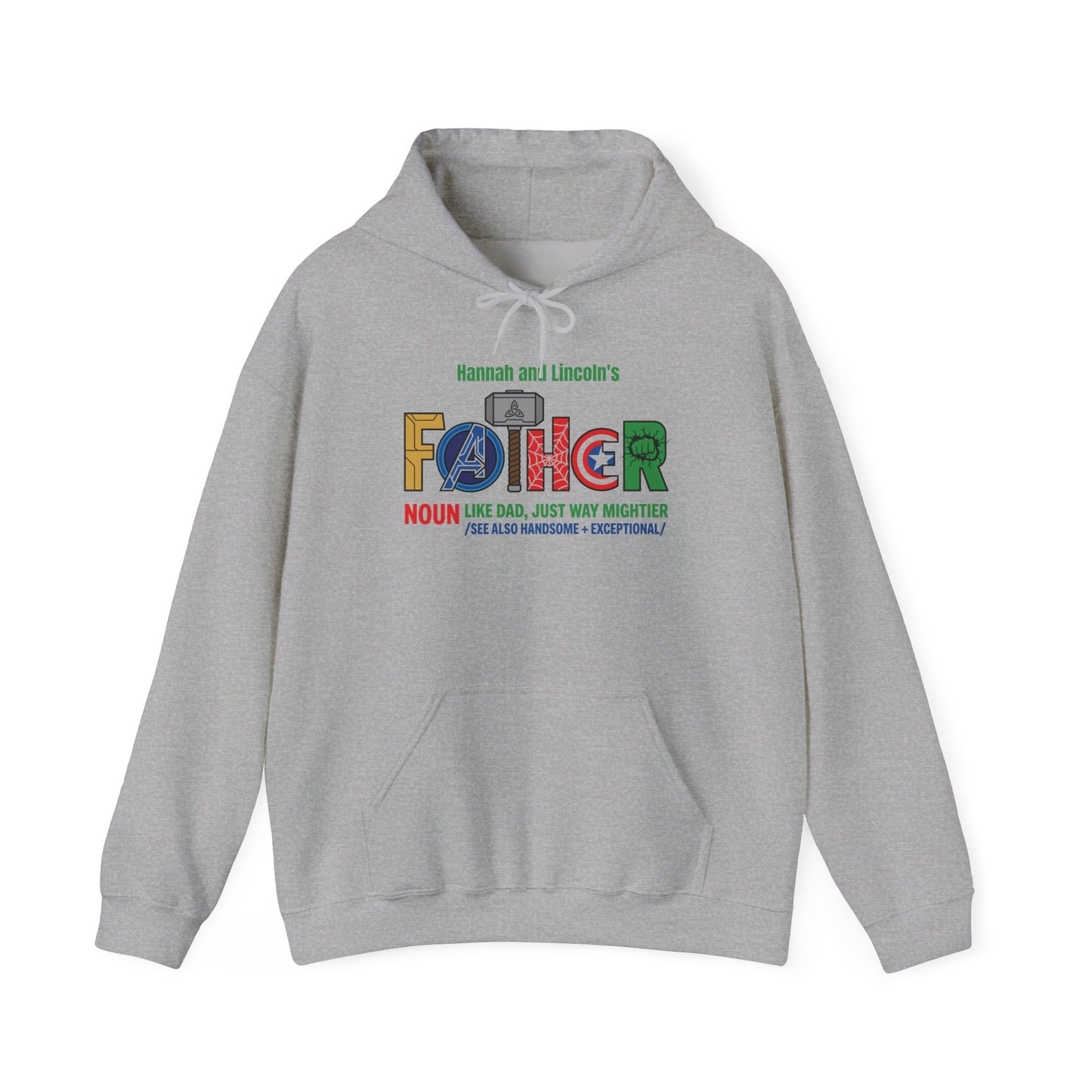 Superhero Father Custom Kid's Names Hoodie - Personalized Gift