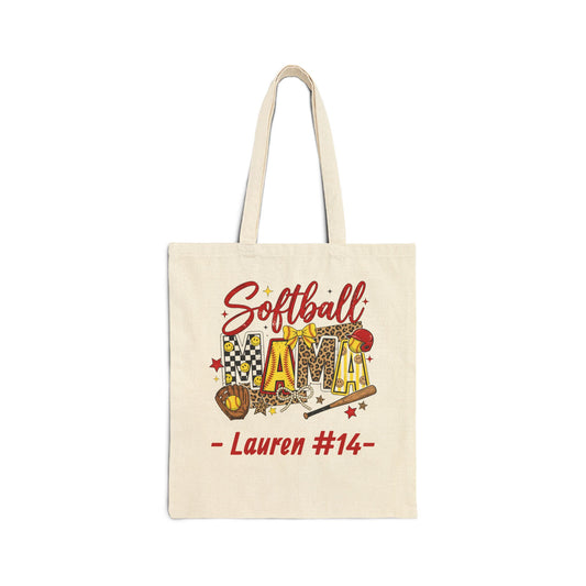 Softball Mama Personalized Cotton Canvas Tote (Custom Name & Number)
