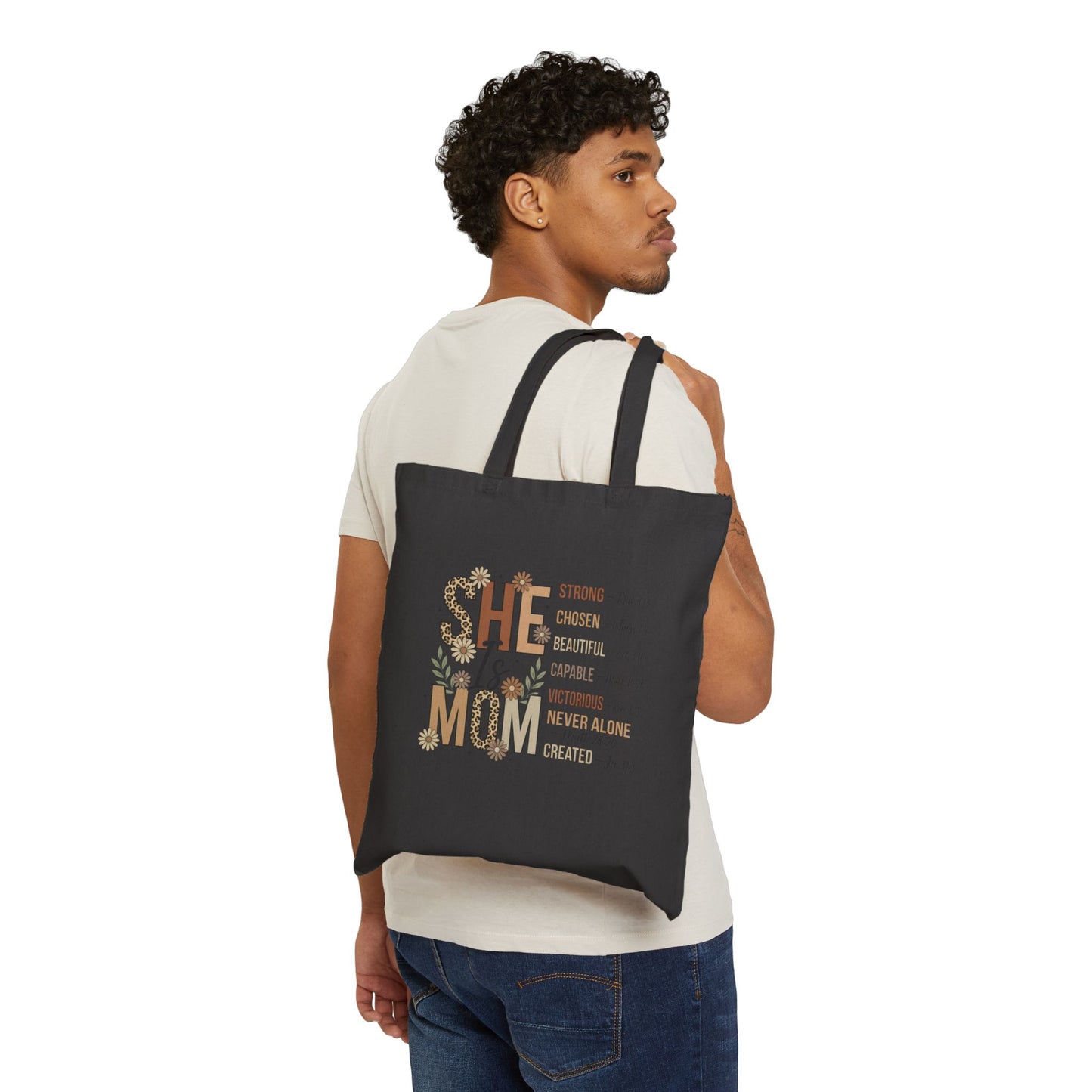 She Is Mom -Cotton Canvas Tote Bag