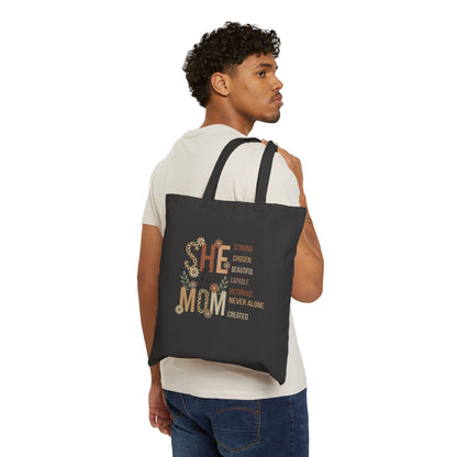 She Is Mom -Cotton Canvas Tote Bag