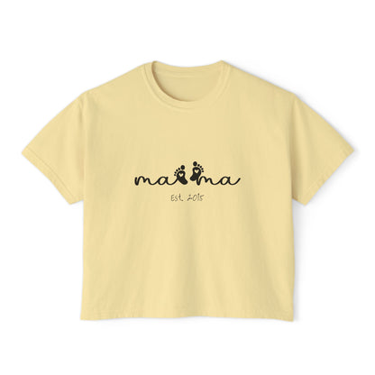 Mama Est. Custom Birth Year Boxy Tee — Mother's Day Shirt