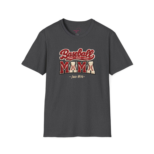 Baseball Mama Faux Embroidered T-Shirt — Personalized Name & Number Tee