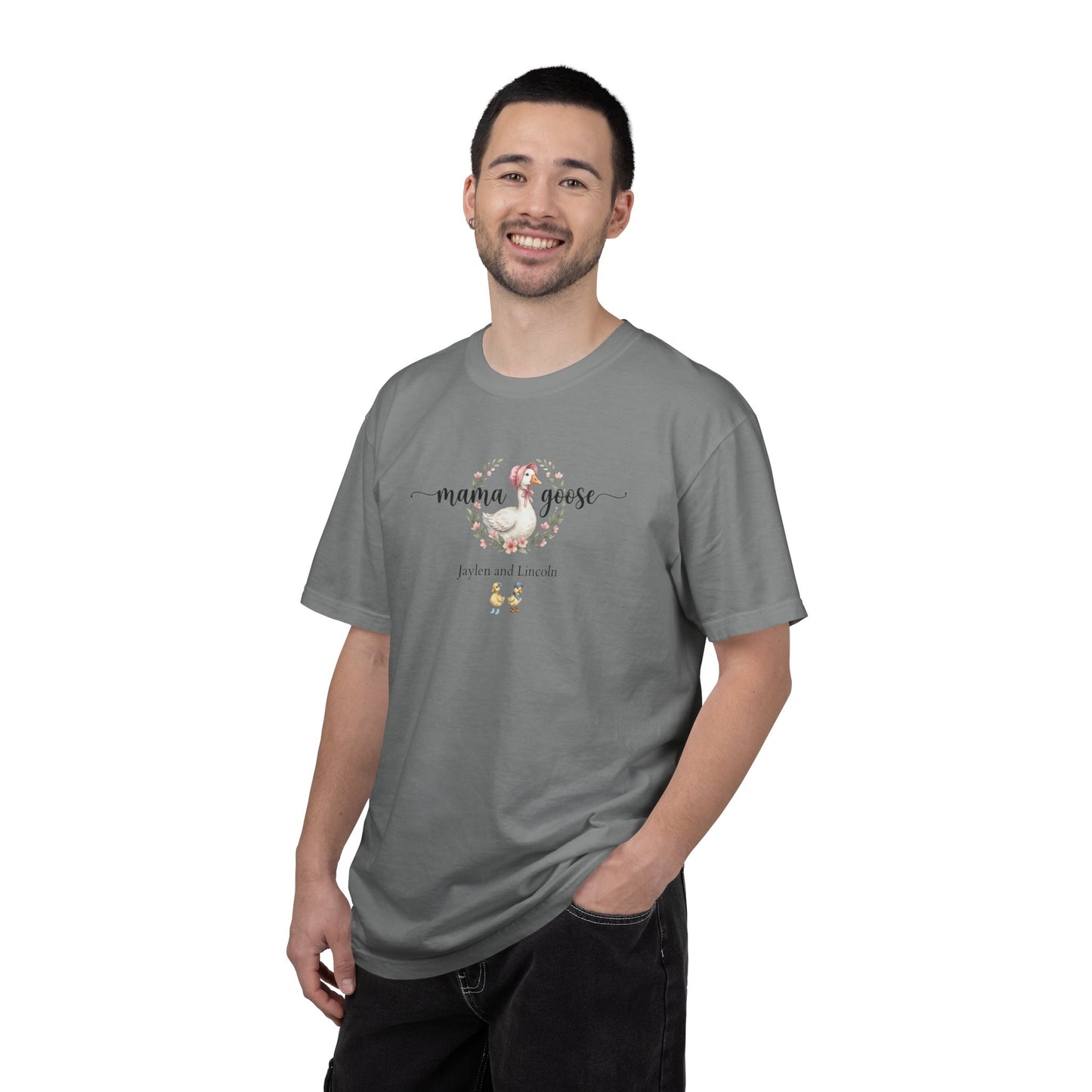 Mama Goose Custom Name T-Shirt — Personalized Mom Script Graphic Tee