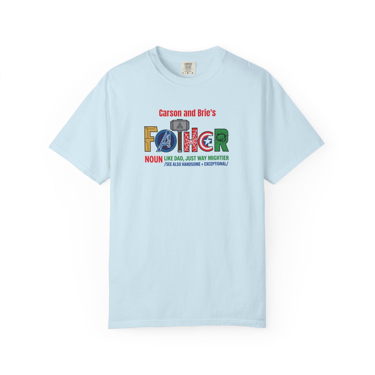 Superhero Father Custom Kid's Names— Fathers Day Tee