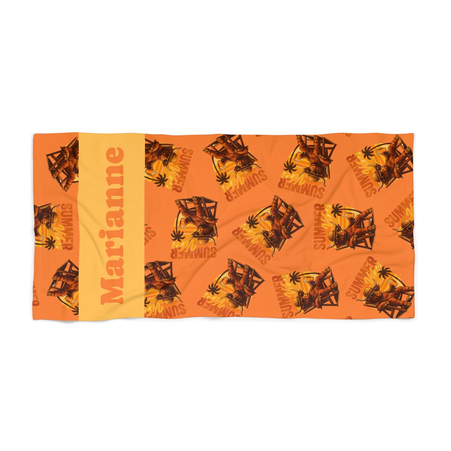 Highland Cow Beach Towel — Personalized Name & Design