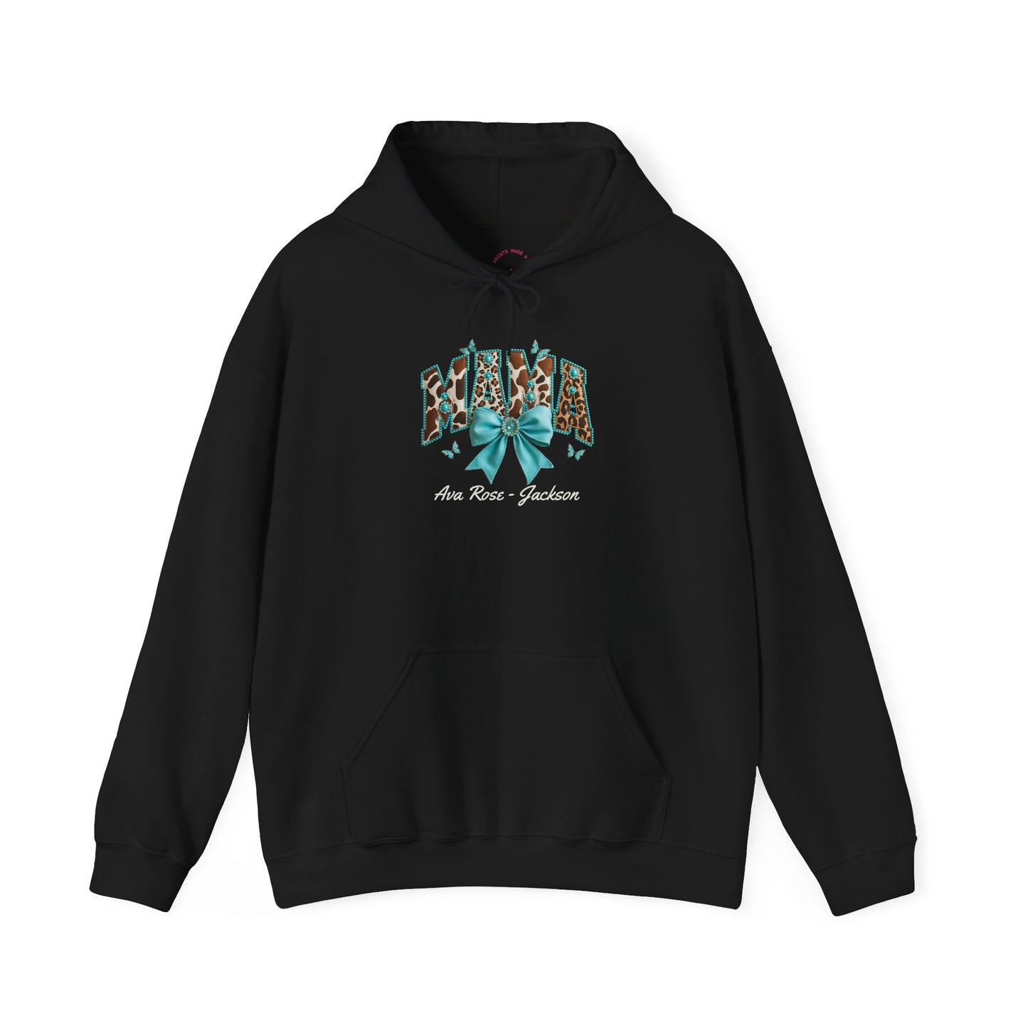Mama Teal Bow Custom Kids Name Mama Hoodie — Personalized Mom Hoodie
