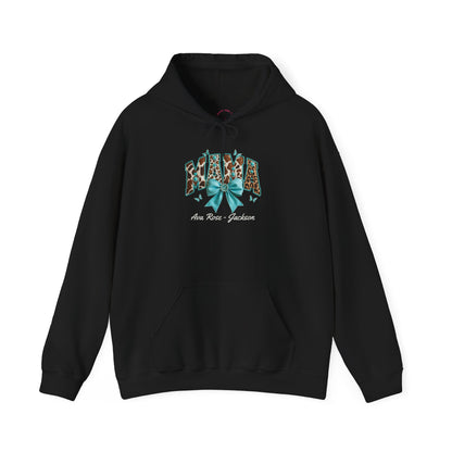 Mama Teal Bow Custom Kids Name Mama Hoodie — Personalized Mom Hoodie