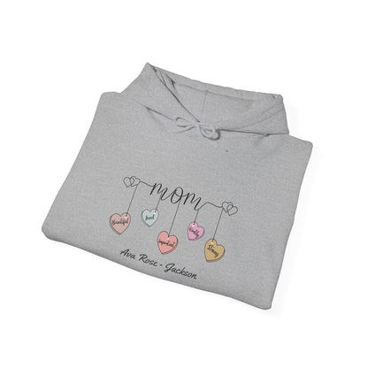 Mom Hearts Custom Kids Name Mama Hoodie — Personalized Mom Hoodie