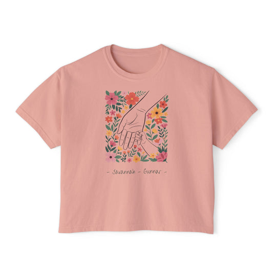 Mama Hand Custom Name Boxy Tee — Mother's Day Shirt