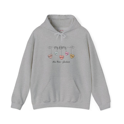 Mom Hearts Custom Kids Name Mama Hoodie — Personalized Mom Hoodie