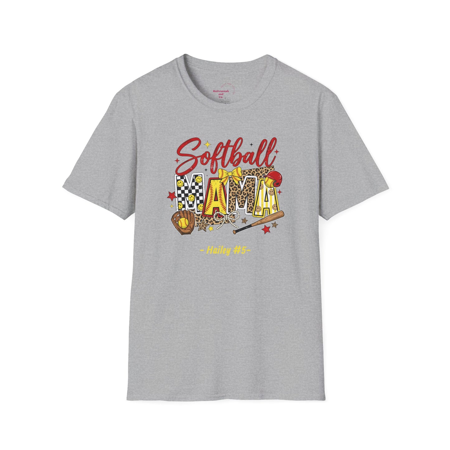Softball Mama T-Shirt — Personalized Player Name and Number Tee