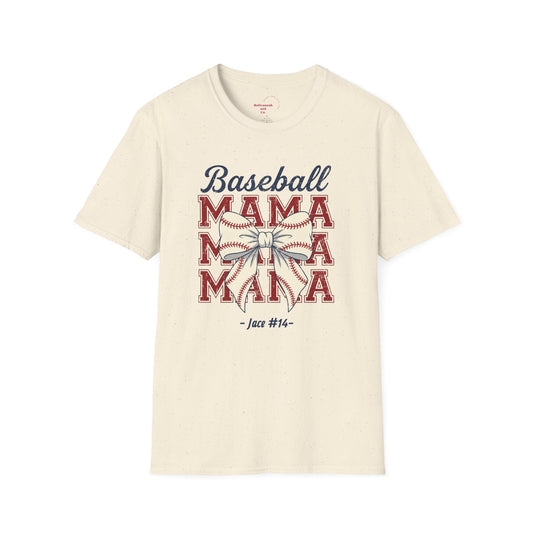 Baseball Mama Bow T-Shirt — Personalized Name & Number Tee