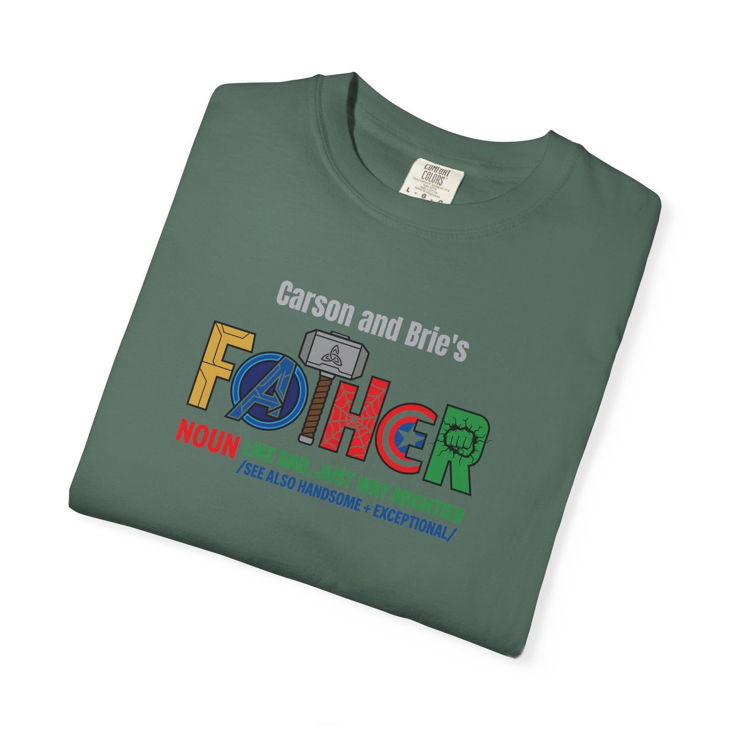 Superhero Father Custom Kid's Names— Fathers Day Tee