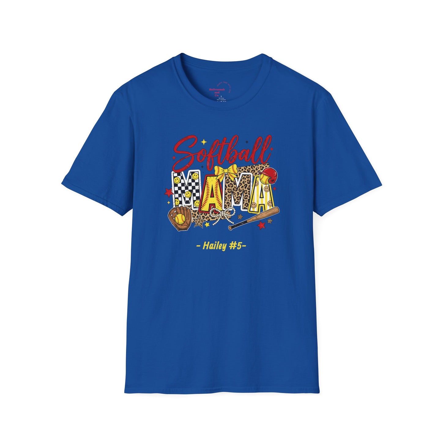 Softball Mama T-Shirt — Personalized Player Name and Number Tee