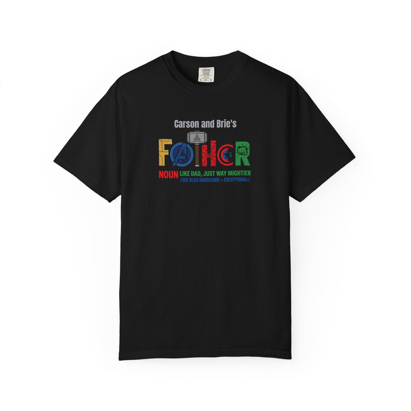 Superhero Father Custom Kid's Names— Fathers Day Tee