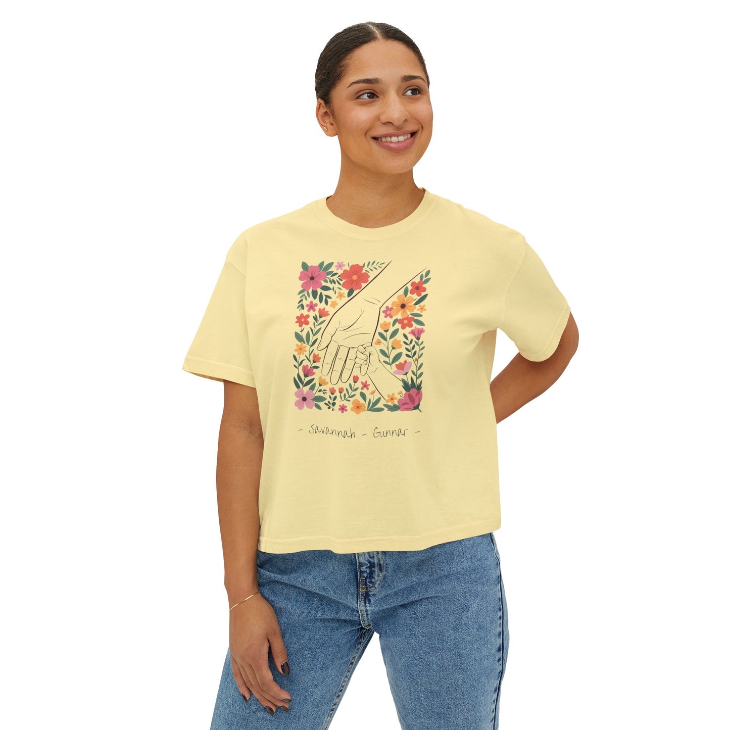 Mama Hand Custom Name Boxy Tee — Mother's Day Shirt