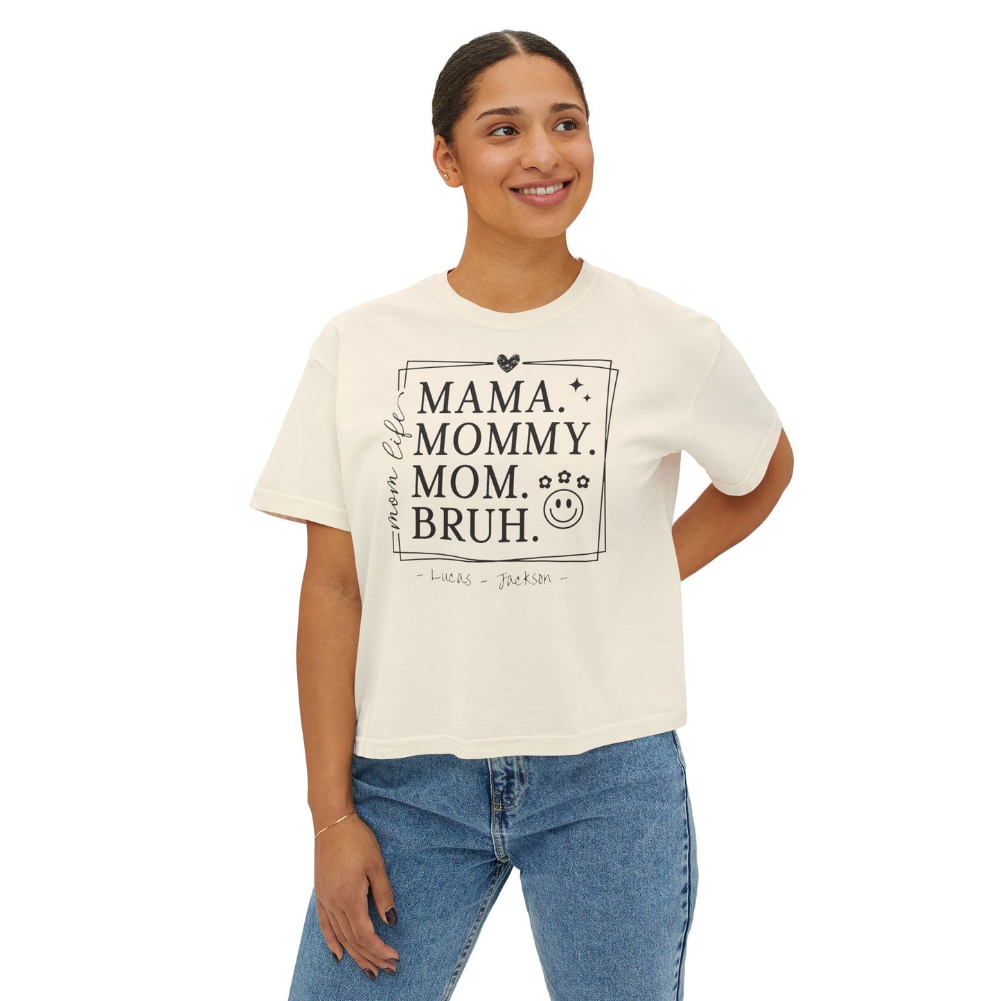 Mom Life Custom Name Boxy Tee — Mother's Day Shirt