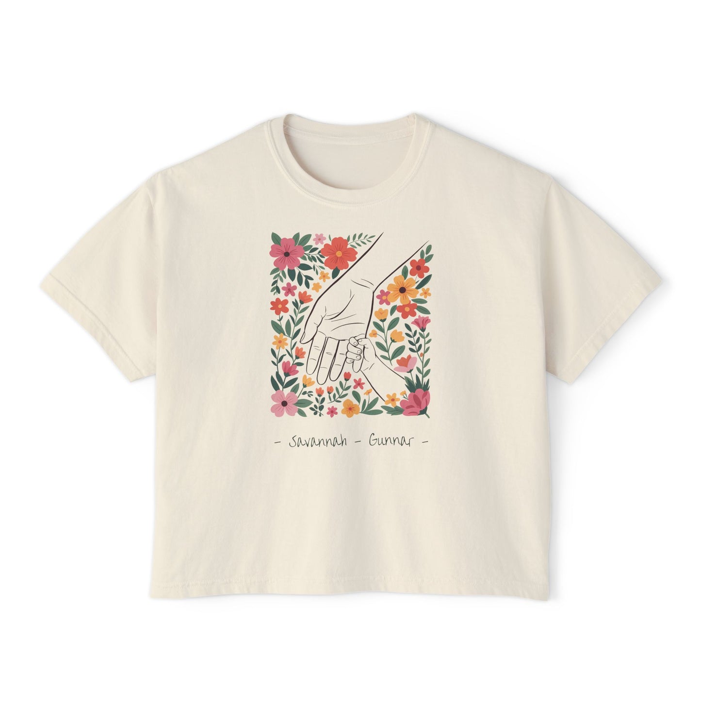 Mama Hand Custom Name Boxy Tee — Mother's Day Shirt