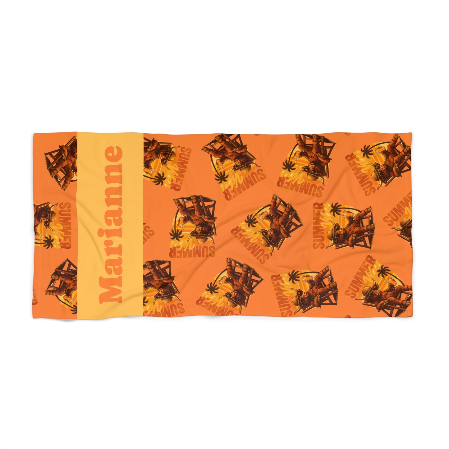 Highland Cow Beach Towel — Personalized Name & Design