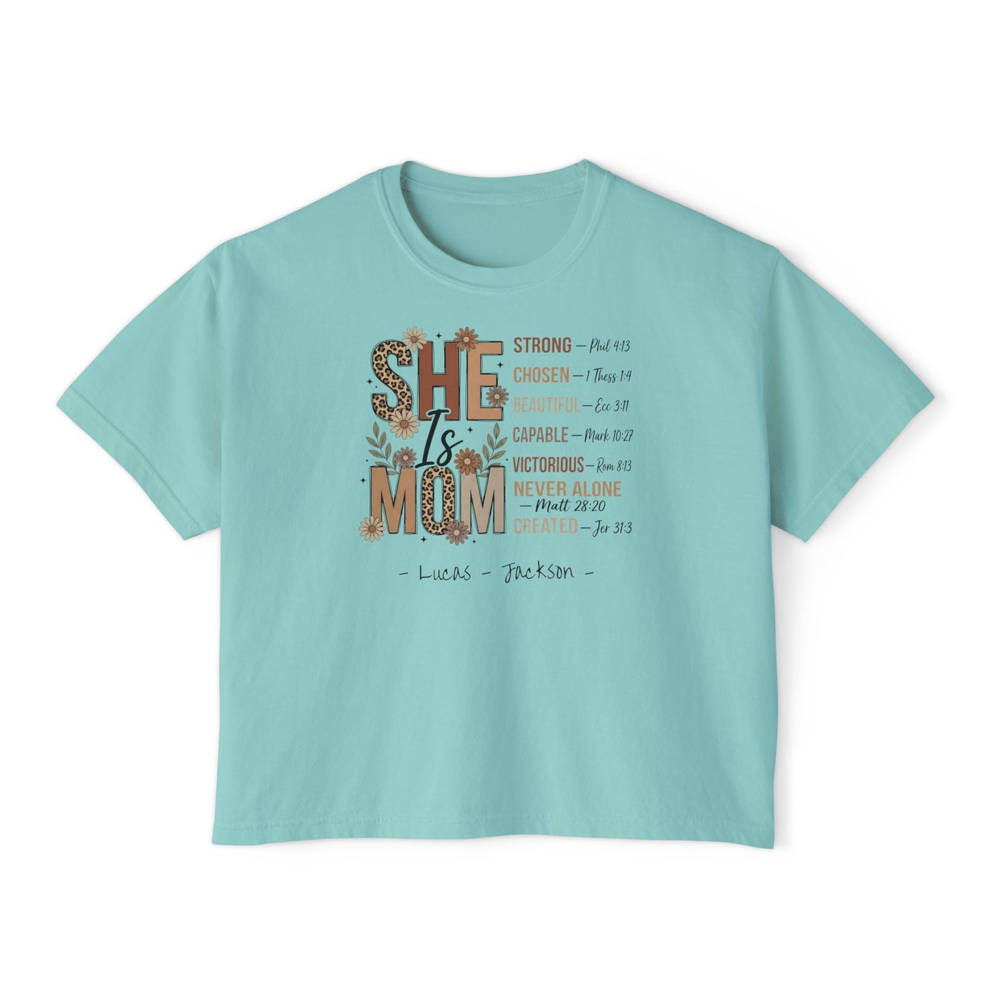She Is Mom Custom Name Boxy Tee — Mother's Day Shirt
