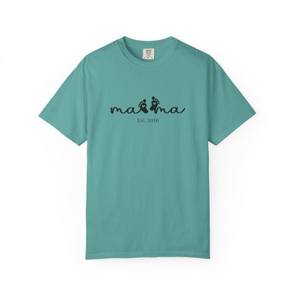 Mama Est. Custom Birth Year T-Shirt — Personalized Mom Script Graphic Tee