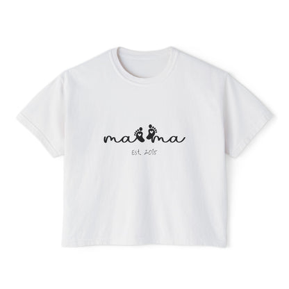 Mama Est. Custom Birth Year Boxy Tee — Mother's Day Shirt