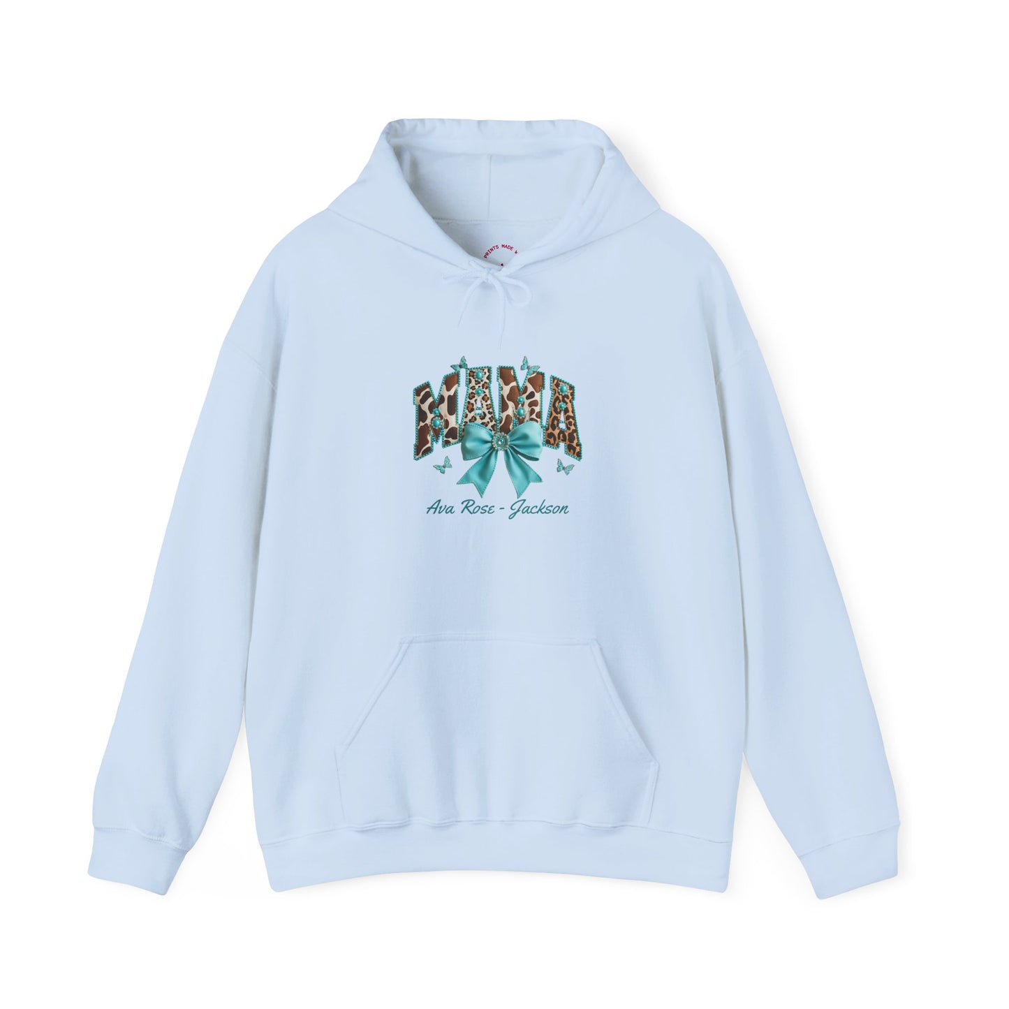 Mama Teal Bow Custom Kids Name Mama Hoodie — Personalized Mom Hoodie