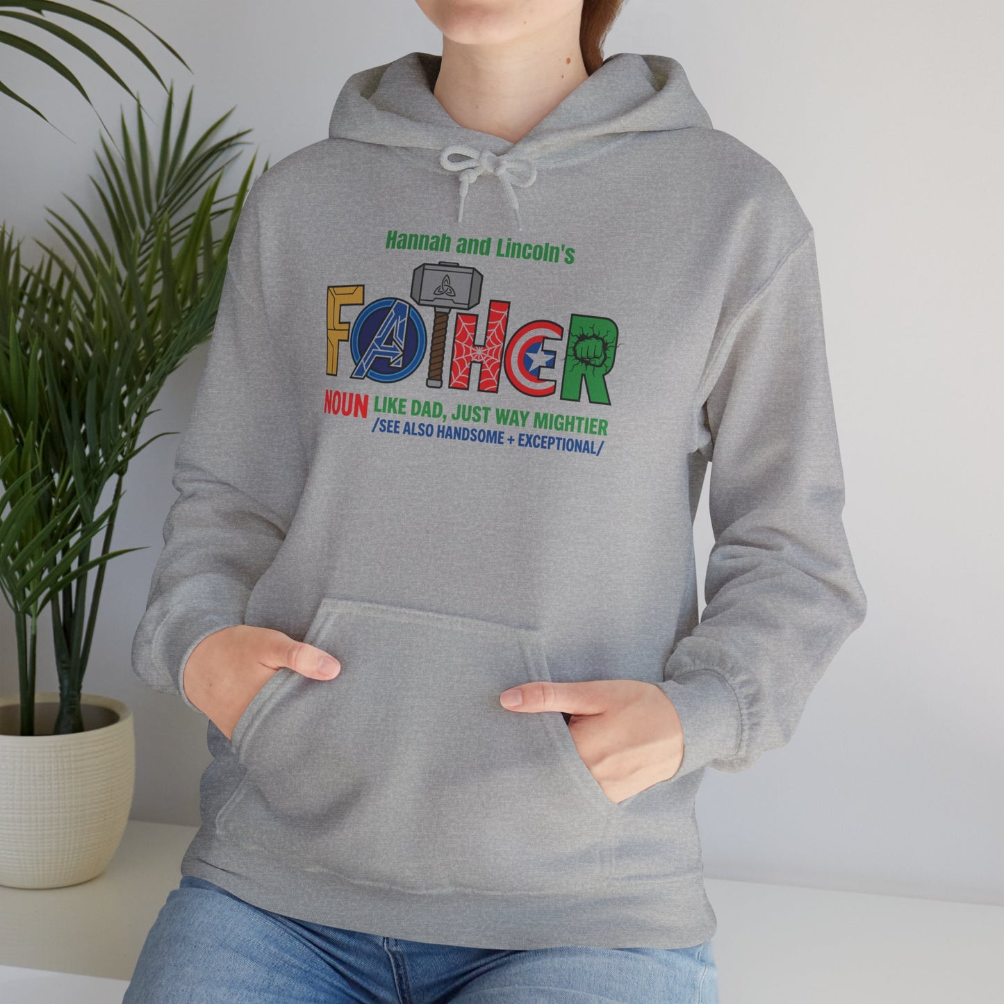 Superhero Father Custom Kid's Names Hoodie - Personalized Gift