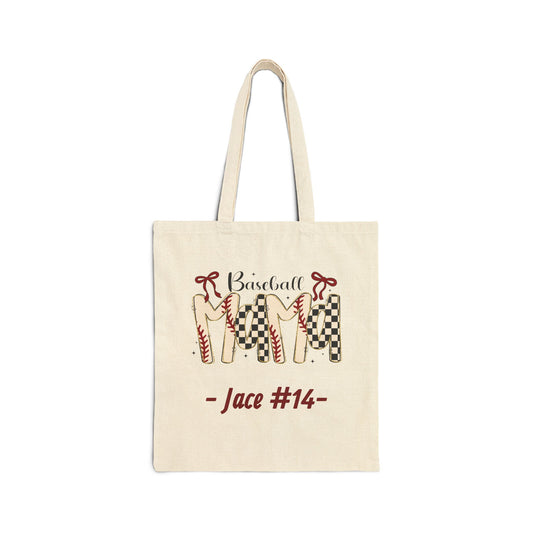 Baseball Mama Personalized Cotton Canvas Tote (Custom Name & Number)