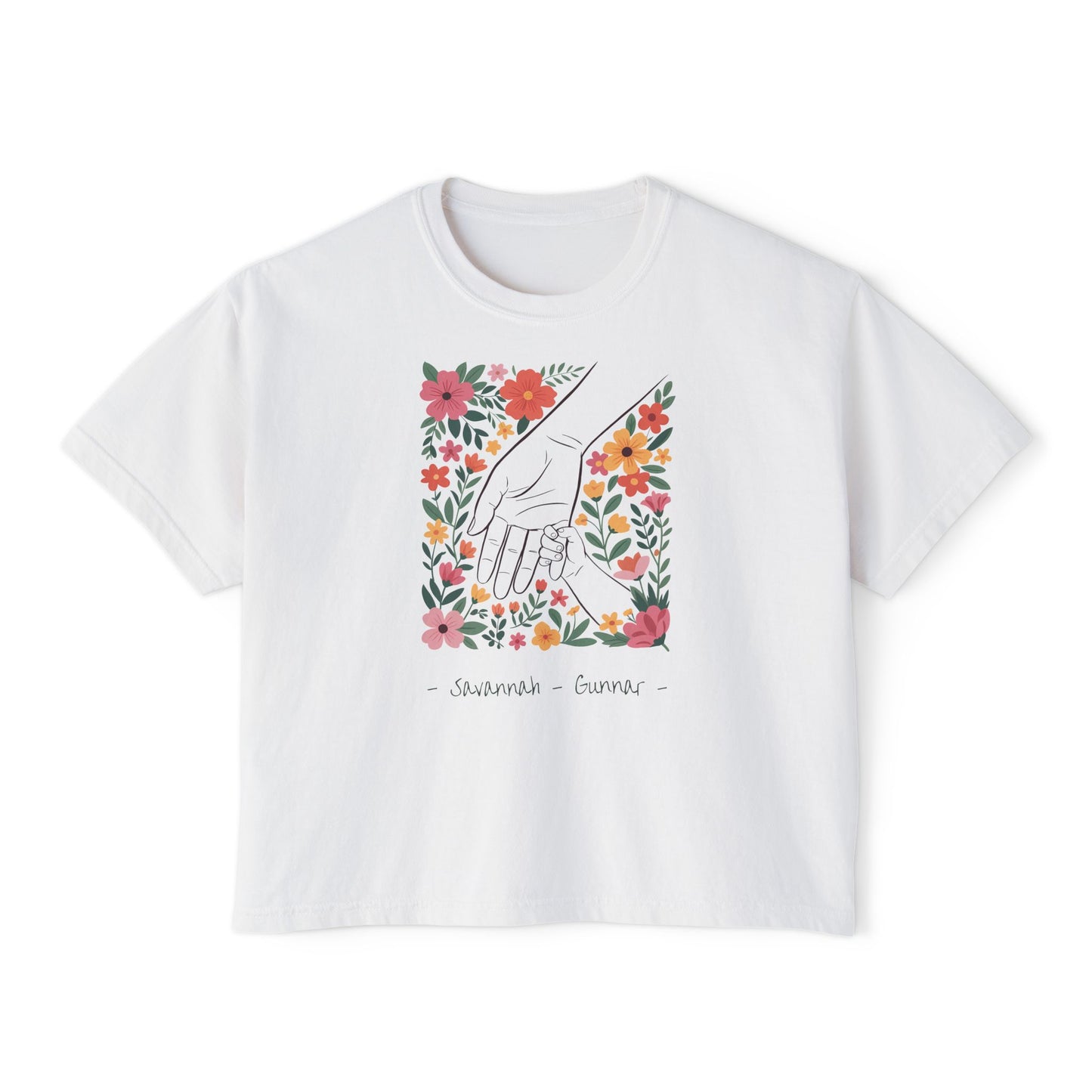 Mama Hand Custom Name Boxy Tee — Mother's Day Shirt