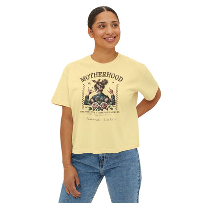 Rockin Motherhood Custom Name Boxy Tee — Mother's Day Shirt