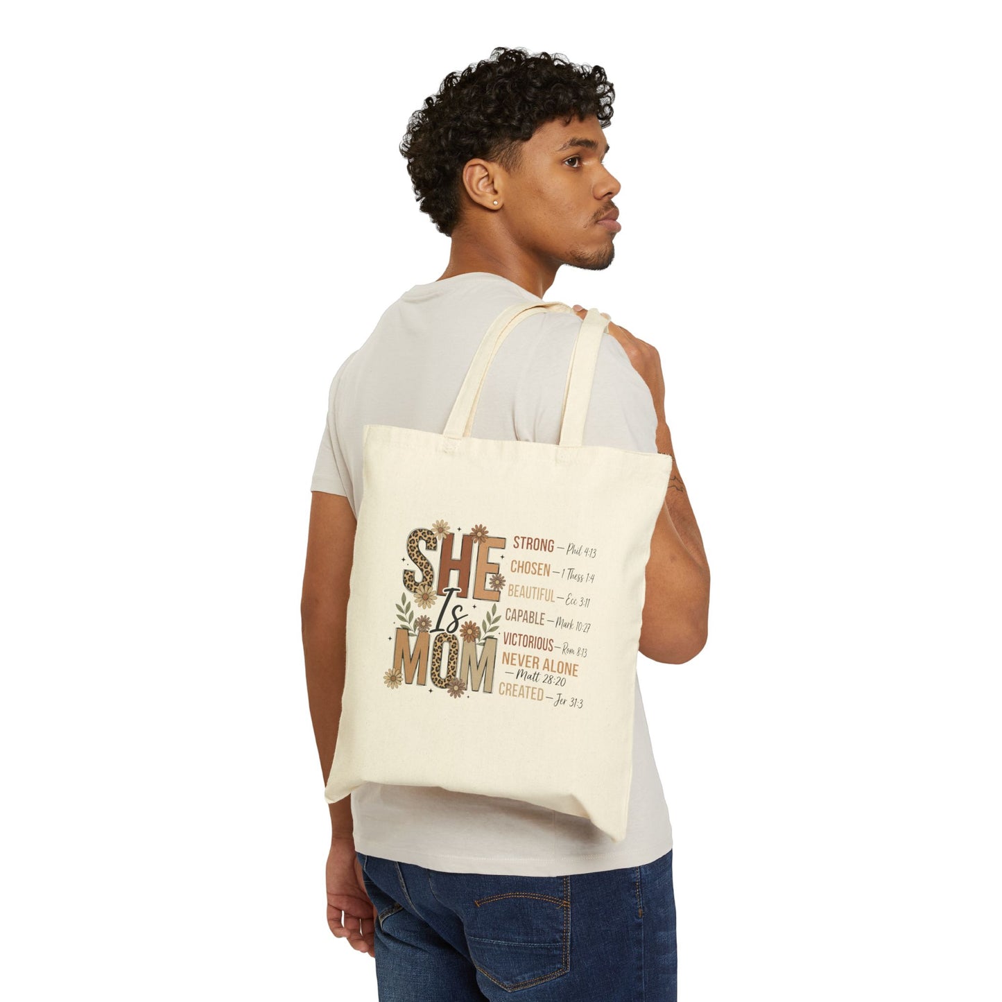 She Is Mom -Cotton Canvas Tote Bag