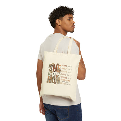 She Is Mom -Cotton Canvas Tote Bag