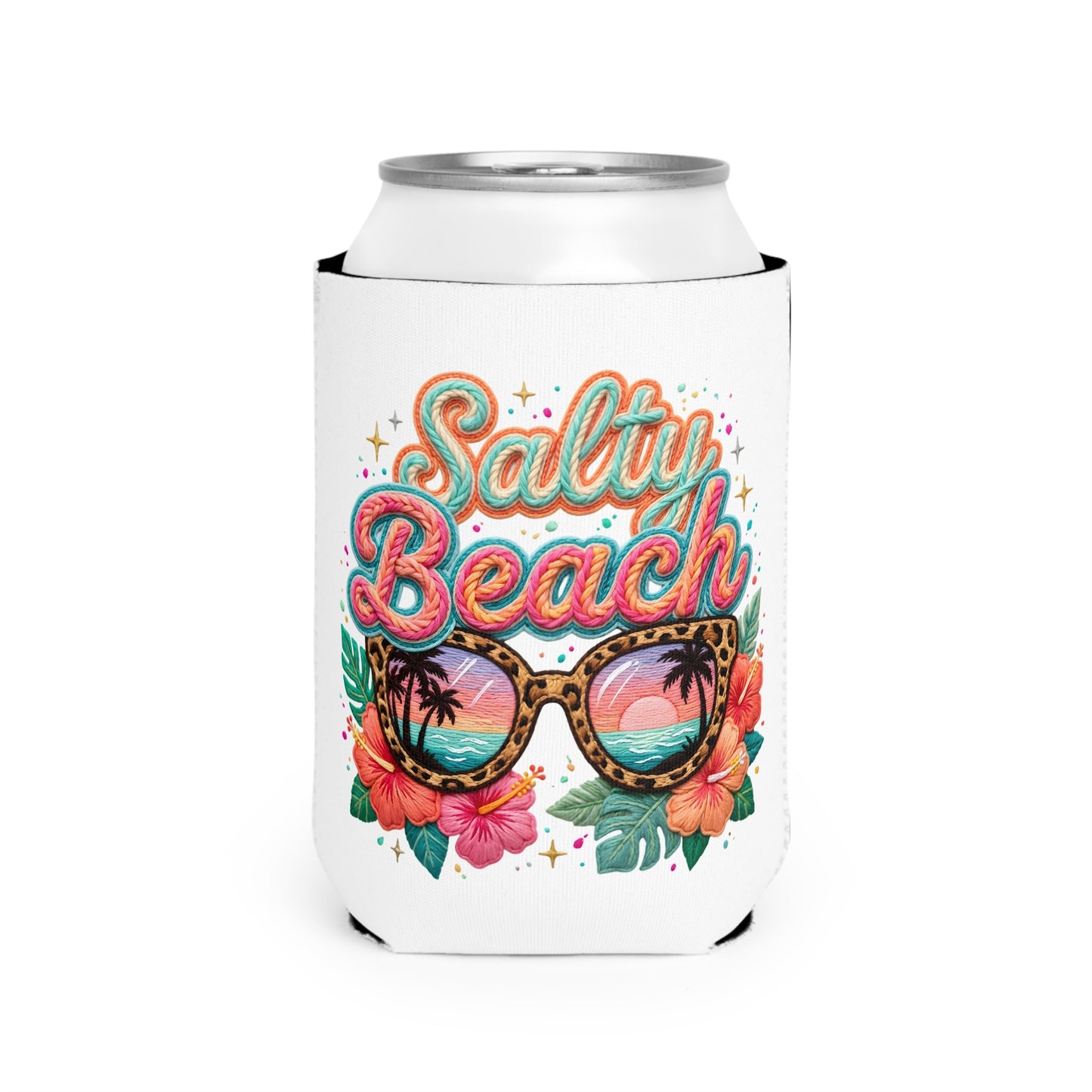 Salty Beach Can Cooler Sleeve — Personalized Can Koozie for BBQs & Beach Days