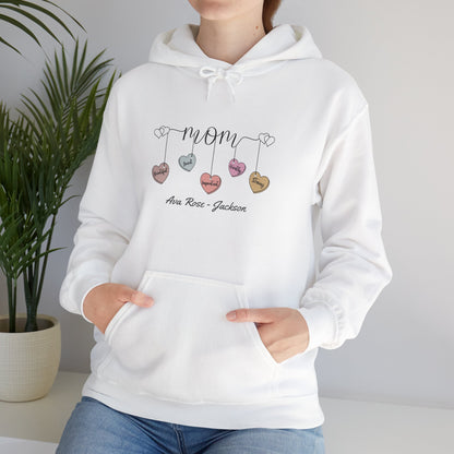 Mom Hearts Custom Kids Name Mama Hoodie — Personalized Mom Hoodie