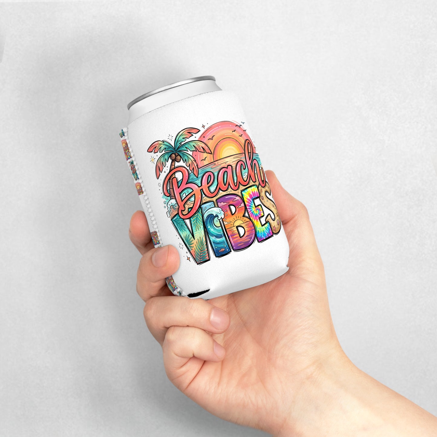 Beach Vibes Cooler Sleeve — Personalized Can Koozie for BBQs & Beach Days