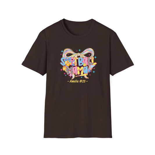 Preppy Softball Mom T-Shirt — Personalized Player Name & Number Tee