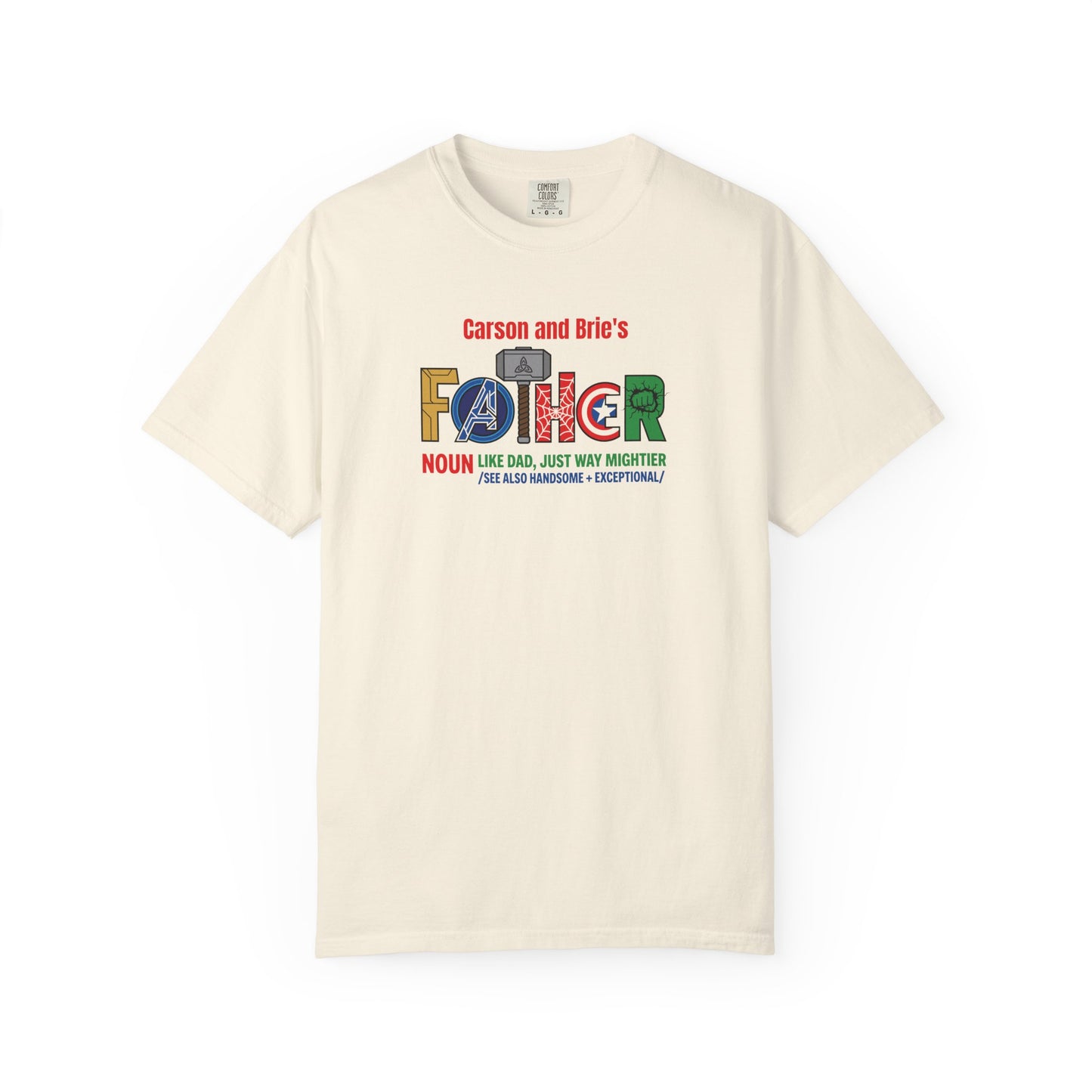 Superhero Father Custom Kid's Names— Fathers Day Tee