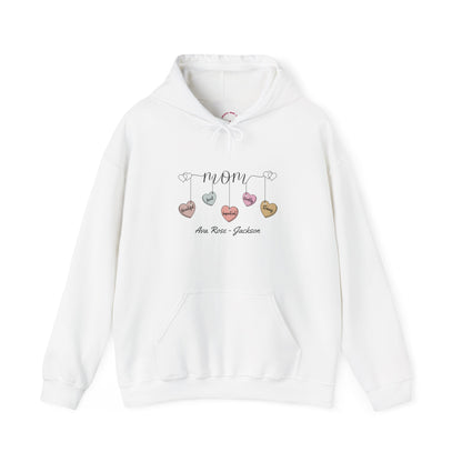 Mom Hearts Custom Kids Name Mama Hoodie — Personalized Mom Hoodie