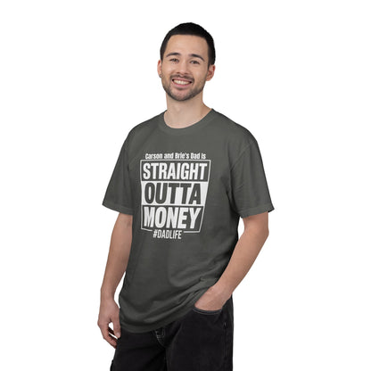 Straight Outta Money Custom Kid's Names— Distressed American Flag Fathers Day Tee