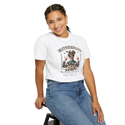 Rockin Motherhood Custom Name T-Shirt — Personalized Mom Script Graphic Tee