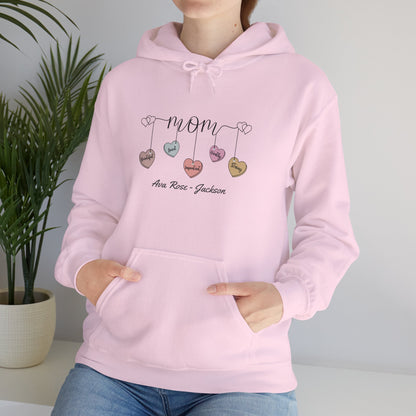 Mom Hearts Custom Kids Name Mama Hoodie — Personalized Mom Hoodie