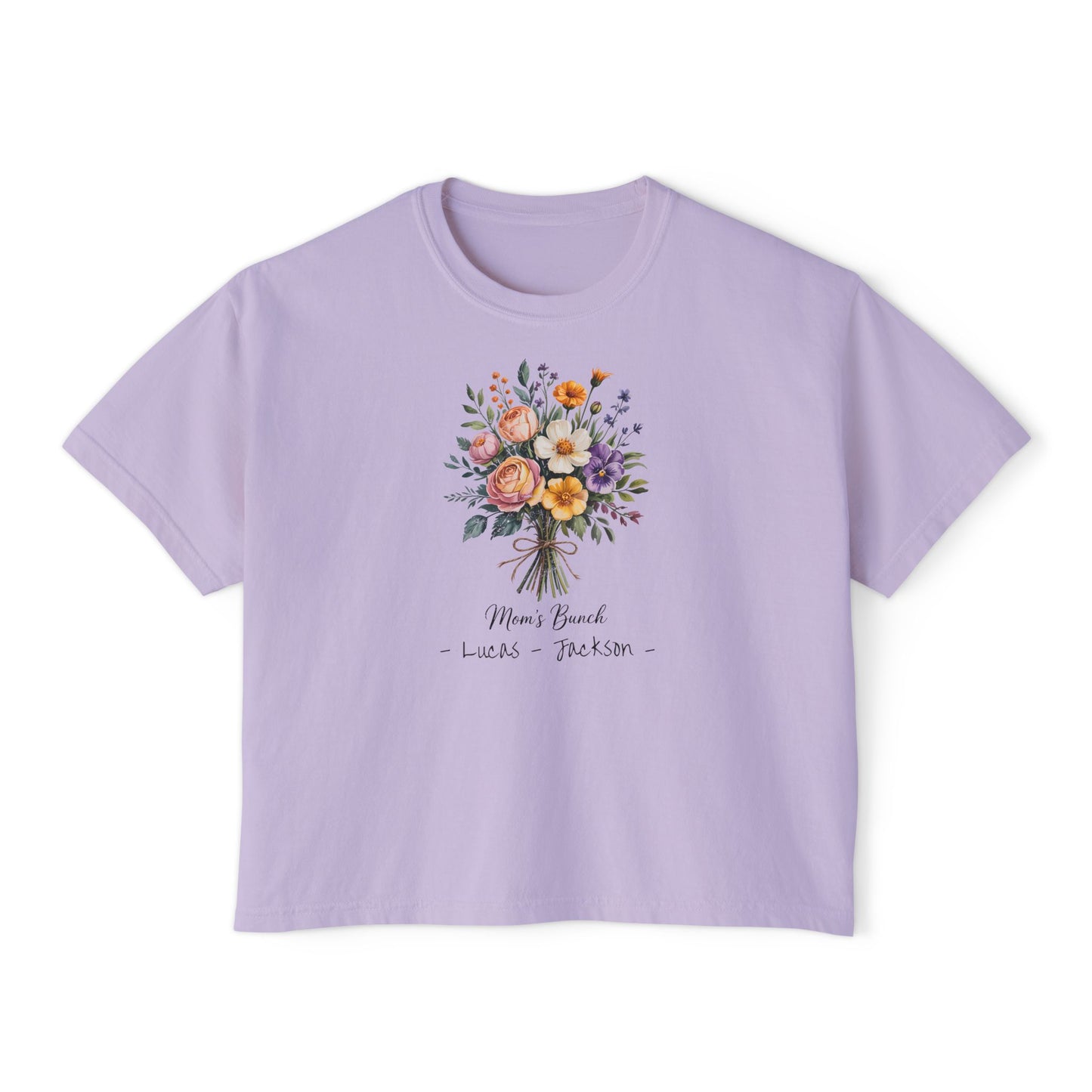 Mom's Bunch Custom Name Boxy Tee — Mother's Day Shirt
