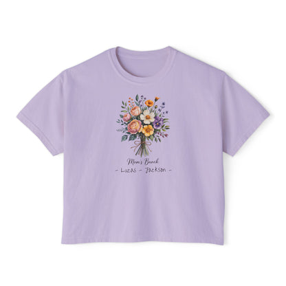Mom's Bunch Custom Name Boxy Tee — Mother's Day Shirt