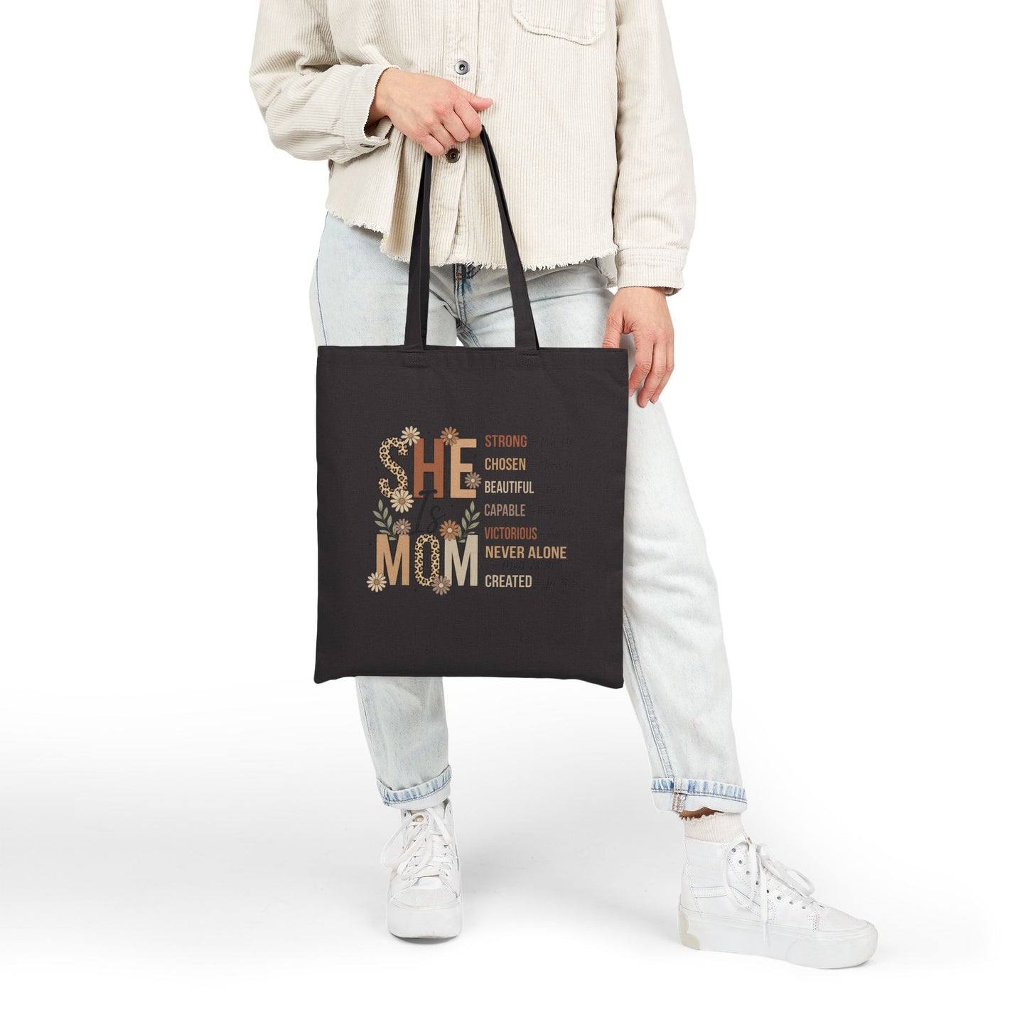 She Is Mom -Cotton Canvas Tote Bag